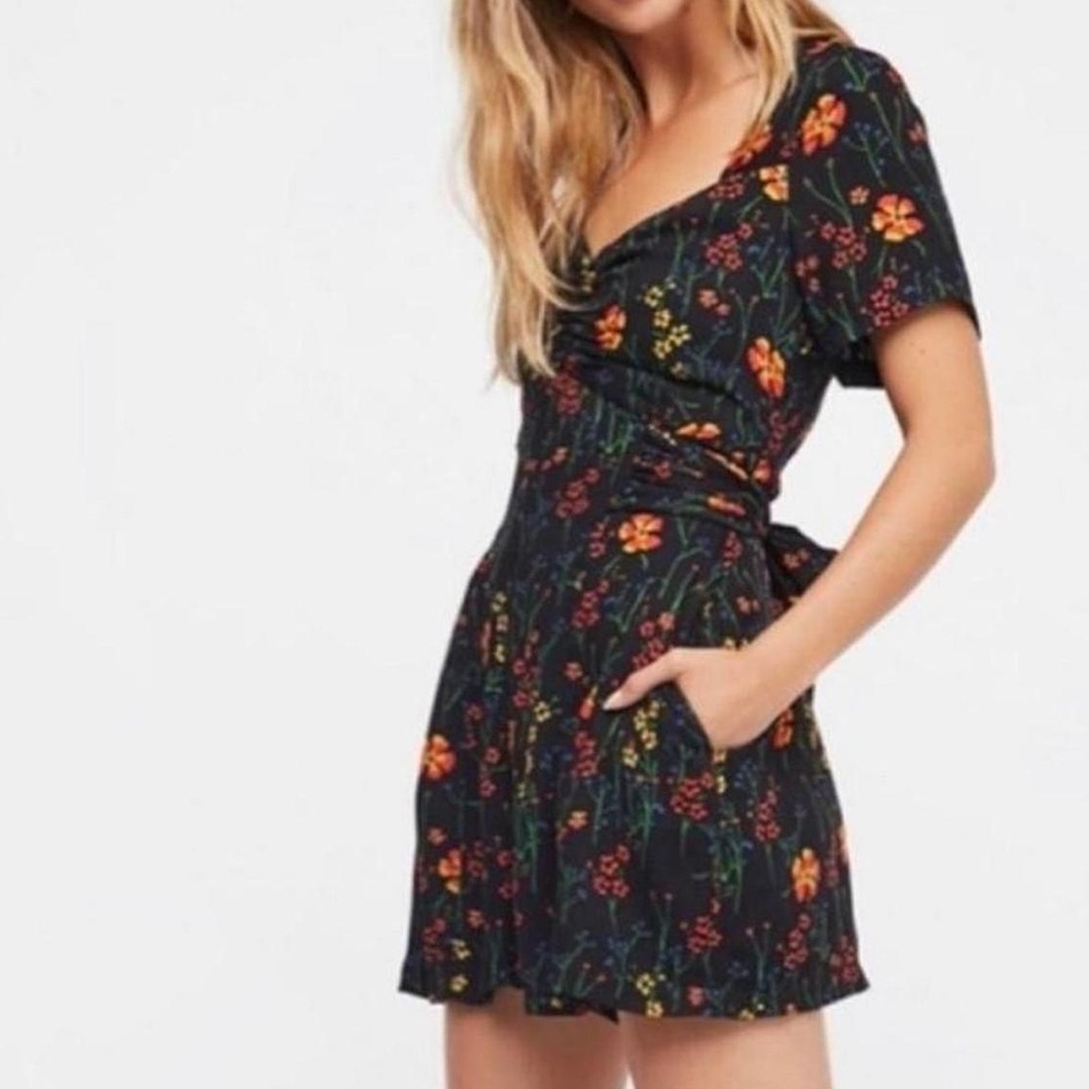Free People Black and Orange Floral Romper